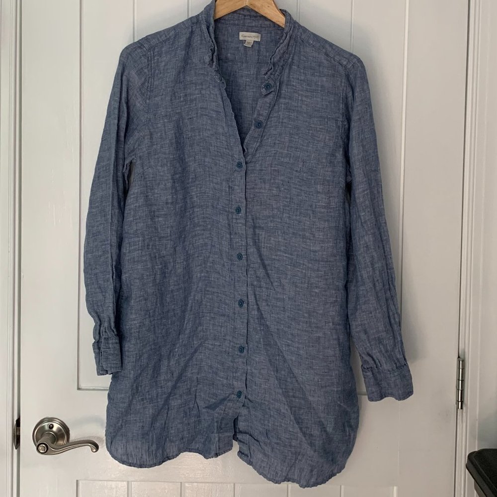 Garnet Hill Blue Linen Button-Up Tunic